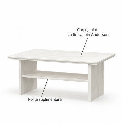 Masuta cafea IRYS, pin alb anderson, PAL laminat, 120x66x51 cm
