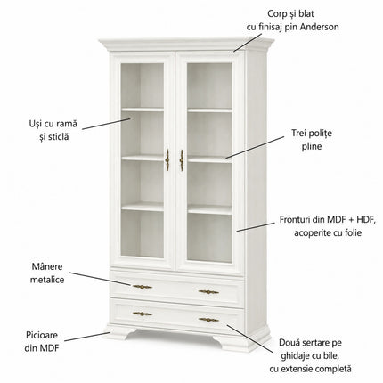 Vitrina IRYS, pin alb anderson, PAL laminat, 101x43x198 cm