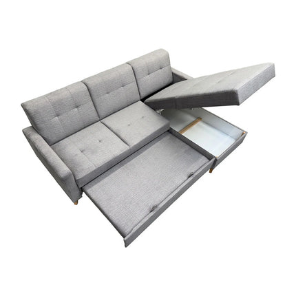 Coltar extensibil LARS, universal, stofa catifelata gri - Voss 07, cu lada depozitare, 223x161x83 cm