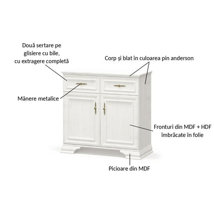 Comoda IRYS, pin anderson alb, PAL laminat, 93x39x89 cm