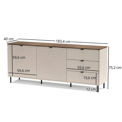 Comoda moderna living EVO, casmir/stejar, PAL laminat, 183x40x75 cm