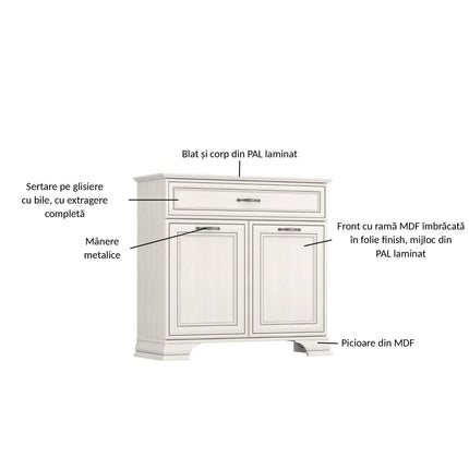 Comoda TIFFANY II, crem, PAL laminat, 94x37x90 cm