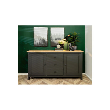 Comoda HESEN, gri grafit/stejar artisan, PAL, 186x44x96 cm