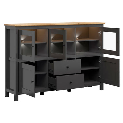 Comoda HESEN, gri grafit/stejar artizanal, PAL, cu iluminare LED, 186x44x126 cm