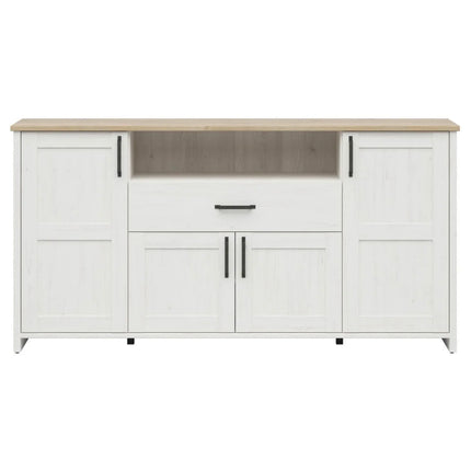 Comoda LOKSA, pin alb/stejar grandson, PAL laminat, 194x43x99 cm