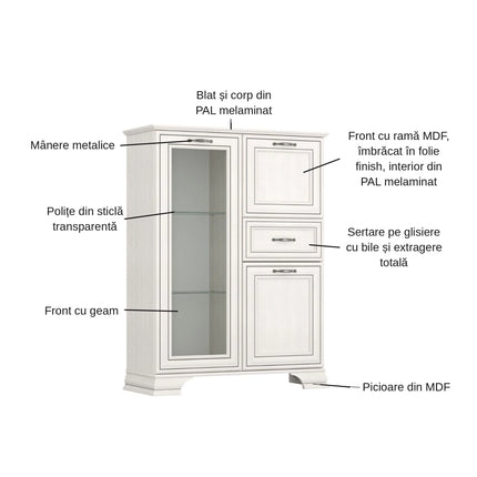 Vitrina TIFFANY II, crem, PAL, 94x37x125 cm