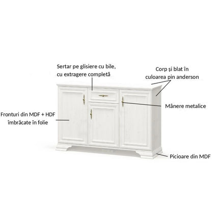 Comoda IRYS, pin alb anderson, PAL laminat, 138x39x89 cm