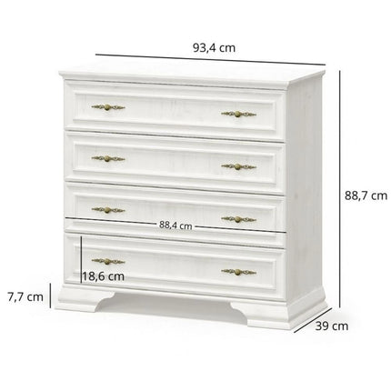 Comoda IRYS, pin alb anderson, PAL laminat, cu 4 sertare, 93x39x89 cm