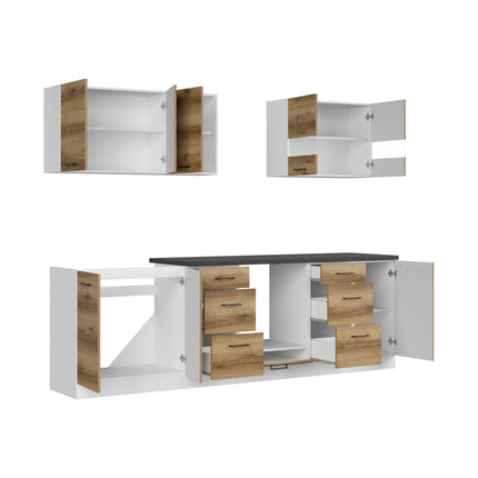 Set bucatarie JUNONA LINE, stejar delano/alb, PAL, 260 cm, cu blat negru