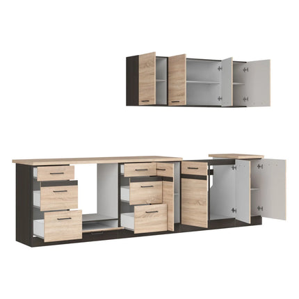 Set bucatarie JUNONA LINE, stejar sonoma/wenge, PAL, 300 cm, cu blat stejar sonoma
