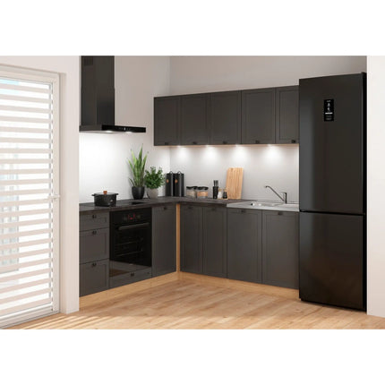 Set bucatarie JUNONA LINE, gri grafit/stejar, PAL, 200x200 cm, cu blat negru