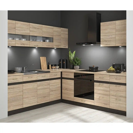 Set bucatarie JUNONA LINE, stejar sonoma/wenge, PAL, 220x240 cm, stanga, cu blat stejar sonoma