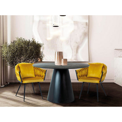 Scaun NUVO, stofa catifelata galben mustar/negru, 62x47x86 cm