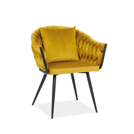 Scaun NUVO, stofa catifelata galben mustar/negru, 62x47x86 cm