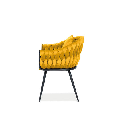Scaun NUVO, stofa catifelata galben mustar/negru, 62x47x86 cm