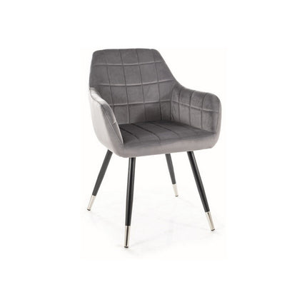 Scaun NUXE, stofa catifelata gri/negru, argintiu, 56x42x83 cm
