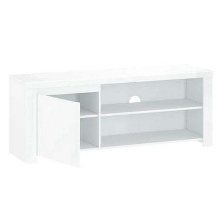 Comoda TV alba lucioasa LINGO, PAL laminat, 156x42x61 cm