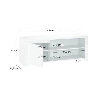 Comoda TV alba lucioasa LINGO, PAL laminat, 156x42x61 cm