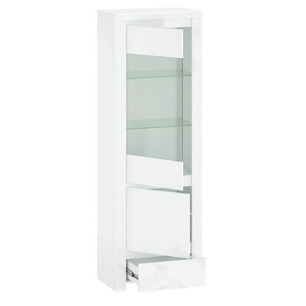 Vitrina living moderna LINGO, alb lucios, PAL laminat, cu iluminare LED, 68x42x202 cm