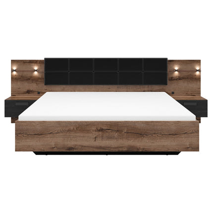 Pat KASSEL, nuc/negru, PAL/piele ecologica, cu iluminare LED, 285x206x98.5 cm