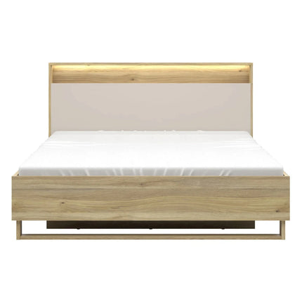 Pat DALVA 160x200, stejar/casmir, PAL, cu somiera, lada depozitare si iluminare LED