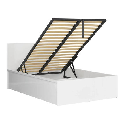 Pat TETRIX 120x200, alb lucios, PAL laminat, cu somiera si lada depozitare