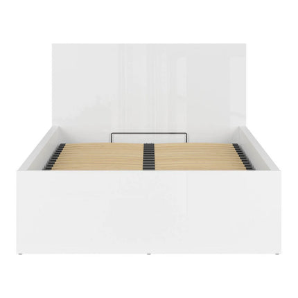 Pat TETRIX 120x200, alb lucios, PAL laminat, cu somiera si lada depozitare