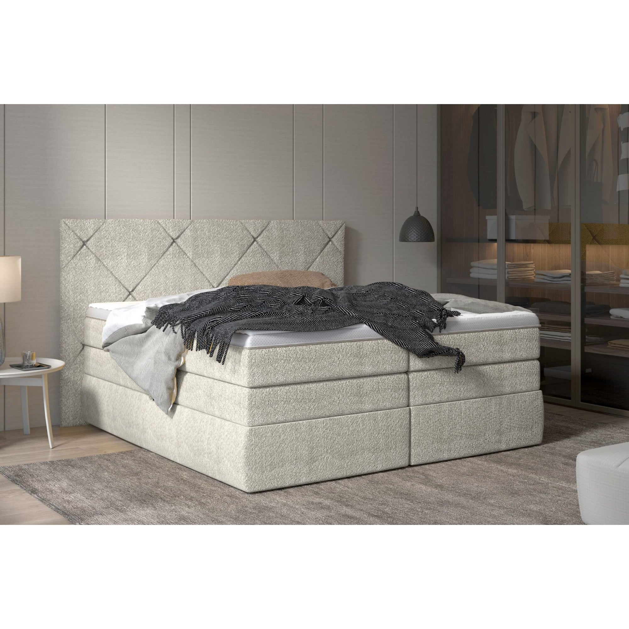 Pat LUNGO 180 boxspring, personalizabil, 2 lazi depozitare, cu saltele ...