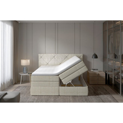 Pat LUNGO 160 boxspring, personalizabil, 2 lazi depozitare, cu saltele si topper 5 cm