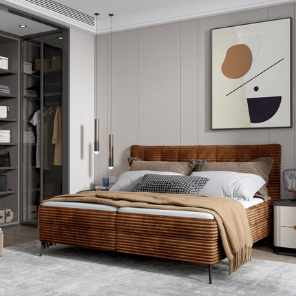 Pat boxspring MARTINA 180x200, personalizabil, cu saltea, topper si lada depozitare