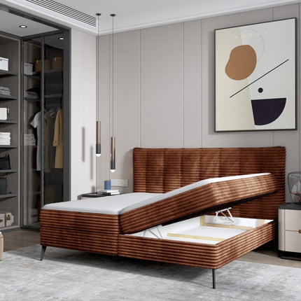 Pat boxspring MARTINA 160x200, personalizabil, cu saltea, topper si lada depozitare