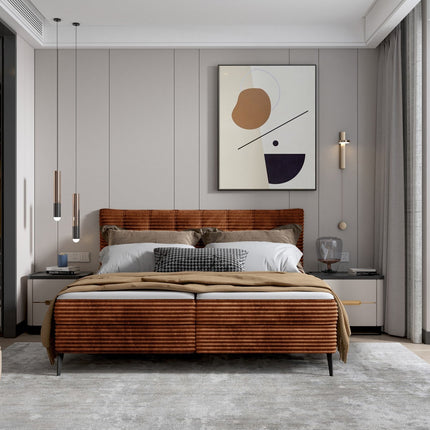 Pat boxspring MARTINA 140x200, personalizabil, cu saltea, topper si lada depozitare
