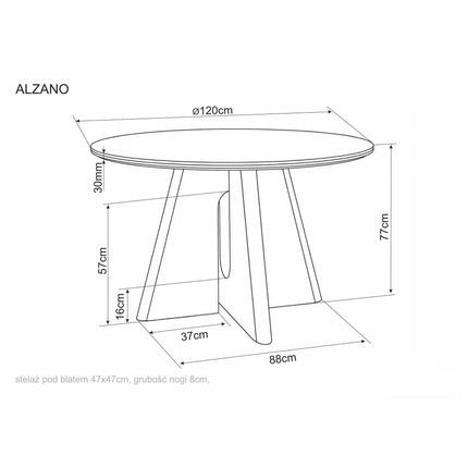 Masă ALZANO, alb lucios/stejar, ceramică/furnir/MDF, Ø120x77 cm