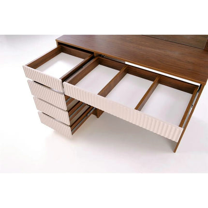 Masa de toaleta cu oglinda cu leduri HOLLYWOOD 2 XL, nuc/casmir, PAL laminat, 120x55x140 cm