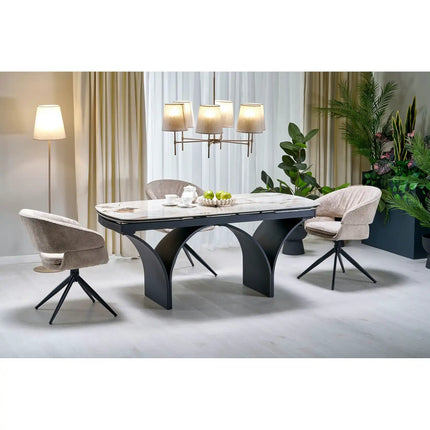 Masa extensibila ALTER, bej/negru, ceramica/sticla/metal, 180/260x90x74 cm