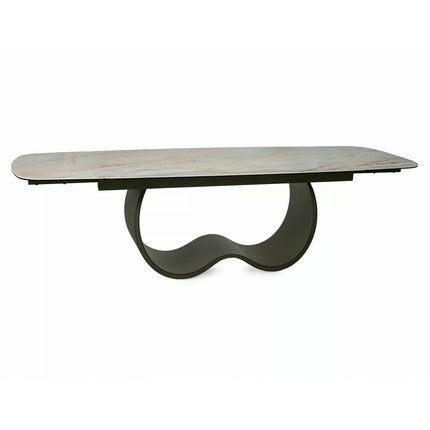 Masă extensibilă CASABLANCA, bej/cupru, sticlă securizată/ceramică/metal, 198–274x98x76 cm