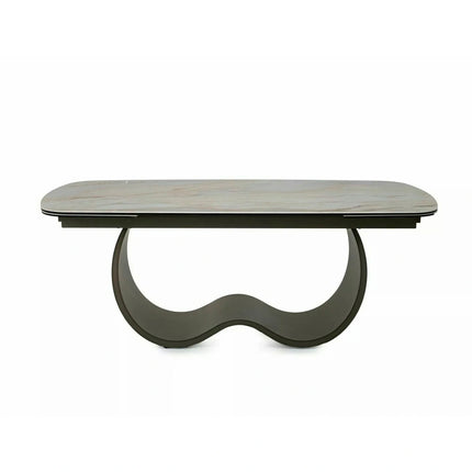 Masă extensibilă CASABLANCA, bej/cupru, sticlă securizată/ceramică/metal, 198–274x98x76 cm