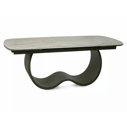 Masă extensibilă CASABLANCA, bej/cupru, sticlă securizată/ceramică/metal, 198–274x98x76 cm