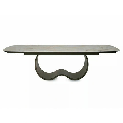 Masă extensibilă CASABLANCA, bej/cupru, sticlă securizată/ceramică/metal, 198–274x98x76 cm