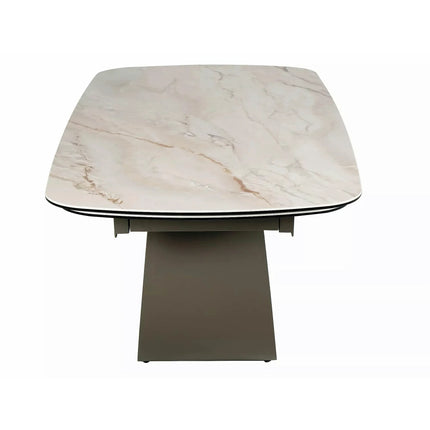 Masă extensibilă CASABLANCA, bej/cupru, sticlă securizată/ceramică/metal, 198–274x98x76 cm