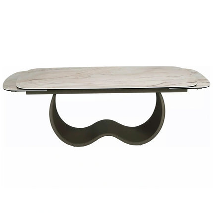 Masă extensibilă CASABLANCA, bej/cupru, sticlă securizată/ceramică/metal, 198–274x98x76 cm