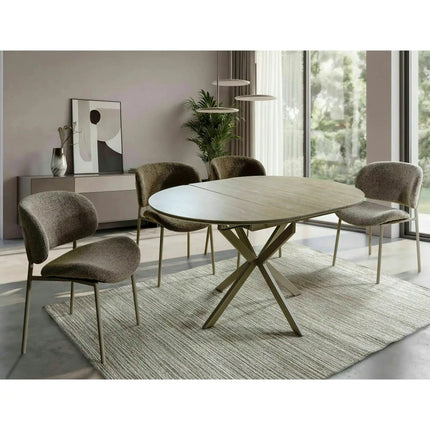 Masă extensibilă GASTON, bej/cașmir, ceramică/metal/MDF, 100–135x100x76 cm