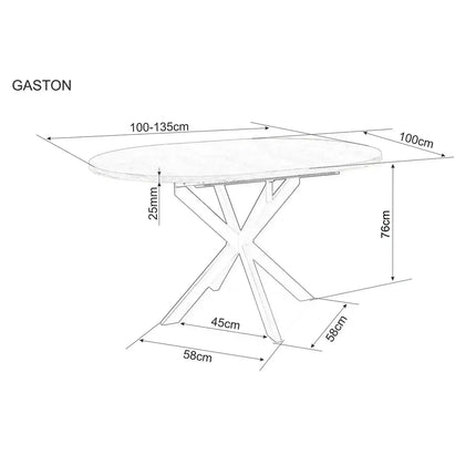 Masă extensibilă GASTON, bej/cașmir, ceramică/metal/MDF, 100–135x100x76 cm