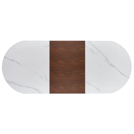 Masa extensibila GIBSON, alb/nuc/auriu, piatra sinterizata, 160/220x90x76 cm