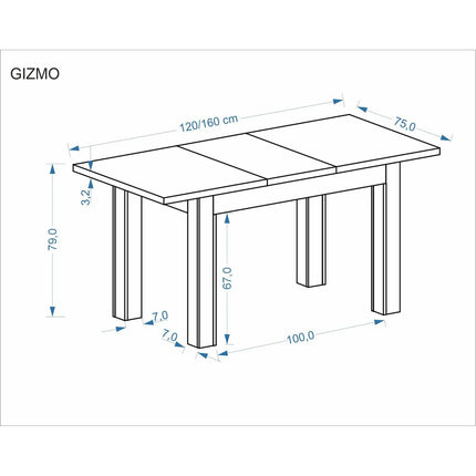 Masa extensibila GIZMO, stejar artisan, PAL laminat, 120/160x75x79 cm