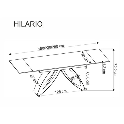 Masa extensibila HILARIO, travertin/casmir, piatra sinterizata/metal, 180/260x90x75 cm