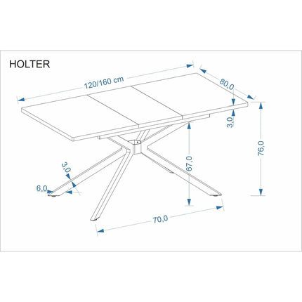 Masa extensibila HOLTER, stejar auriu/negru, 120/160x80x76 cm