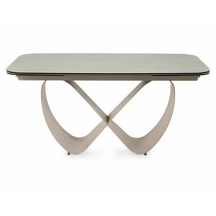 Masă extensibilă INFINITY, bej mat/cașmir, sticlă securizată/ceramică/metal, 160–240x95x76 cm