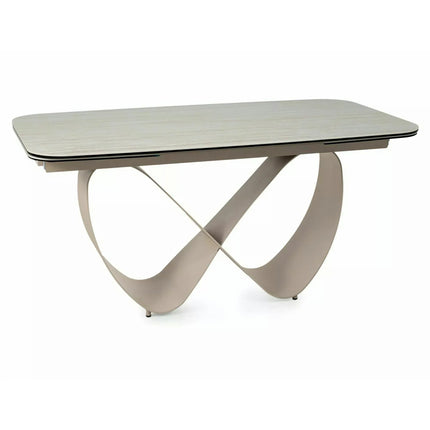 Masă extensibilă INFINITY, bej mat/cașmir, sticlă securizată/ceramică/metal, 160–240x95x76 cm