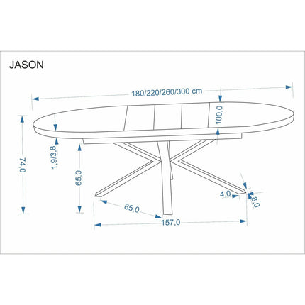 Masa extensibila JASON, nuc/negru, 180/300x100x74 cm